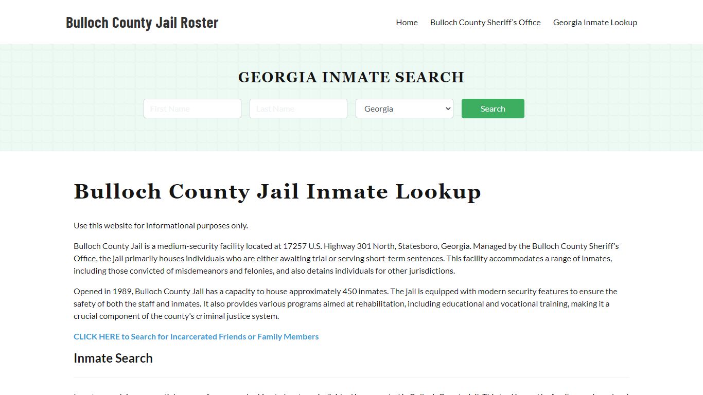 Bulloch County Jail Roster Lookup, GA, Inmate Search